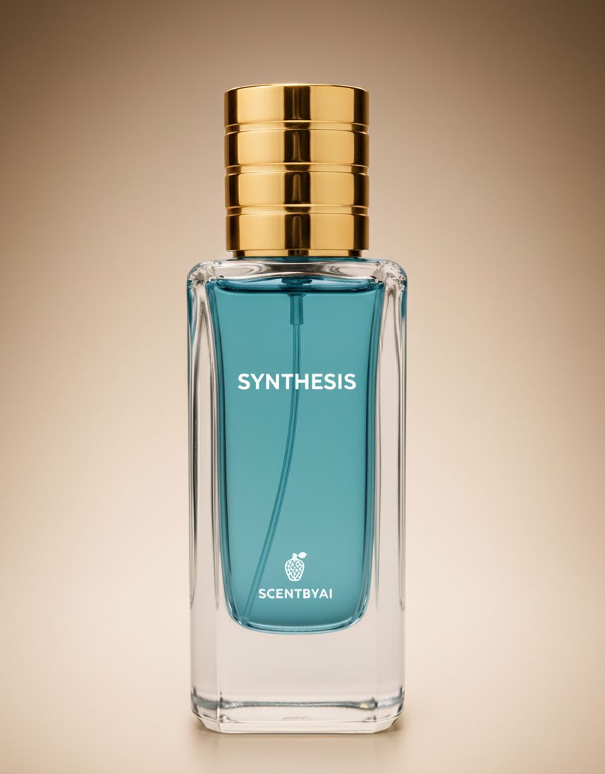 AI-powered perfumes from SCENTBYAI, including SYNTHESIS fragrance in an elegant bottle.